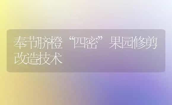 奉节脐橙“四密”果园修剪改造技术 | 植物科普